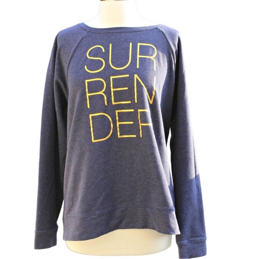 Lucy Women's Sweatshirt Navy & Gold Lettering Spell Out Surrender Size Med